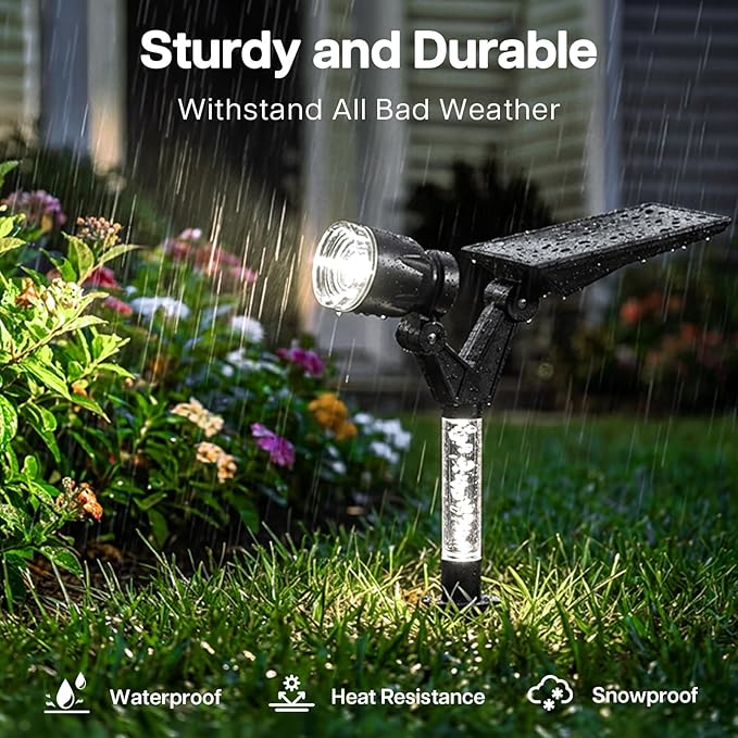 Solar Lights Outdoor Waterproof Spot Lights, 4 Pack Solar Powered Garden Spotlights for Outside Yard Pathway House Landscape Lighting, Auto On/Off, 6000K Cold White