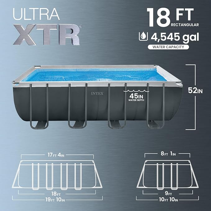 INTEX 26355EH Ultra XTR 18ft x 9ft x 52in Above Ground Swimming Pool Set with Sand Filter Pump, Inflatable Lounge Pool Recliners (2-Pack) and Inflatable Beverage Cooler