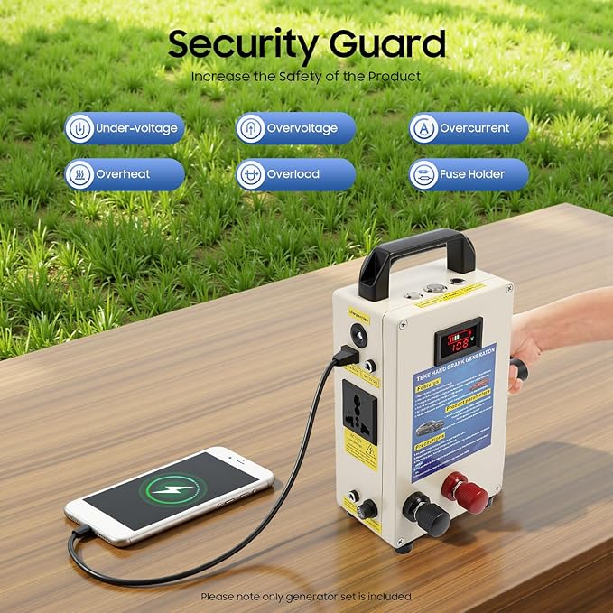Hand Crank Generator 15W 110V Power Station Emergency Hand Generators with 3 Handy Power Supply Portable Generator Rechargeable for Home, Camping, Outdoor, Smartphone Charger