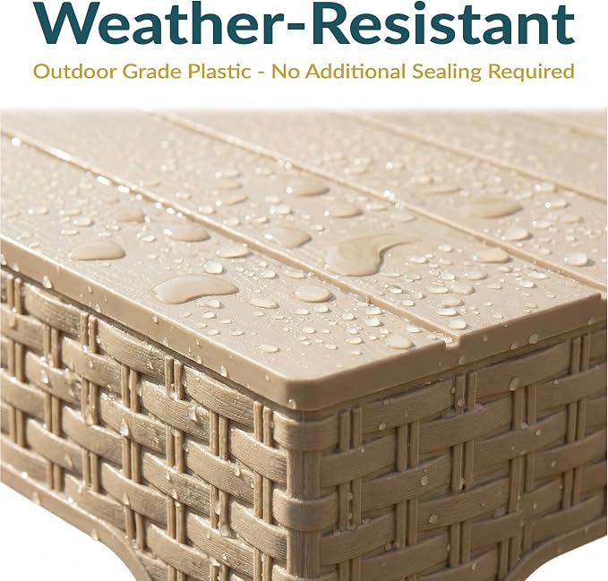 Sunnydaze Adirondack Small Outdoor Side Table for Balcony Essentials - Plastic Square End Table for Outside Patio - Beige