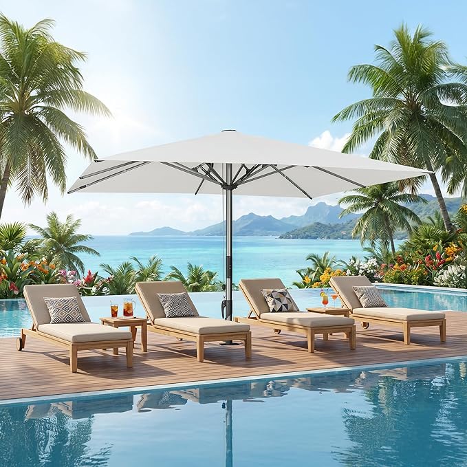 PURPLE LEAF 13 X 13 FT Extra Large Commercial Square Patio Umbrella Maximum Coverage Heavy Duty Wind Resistant Vented Canopy Reinforced Frame for Restaurant Hotel Resort Cafe Outdoor Dining Area Business Use White