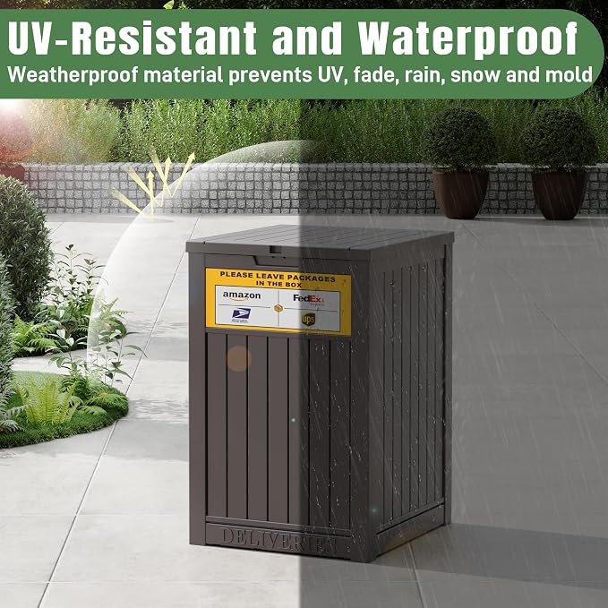 NUNU LAB Package Delivery Box for Outside, 48 Gallon Storage Deck Box with Lockable Secure, Waterproof Large Resin Drop Boxes for Porch