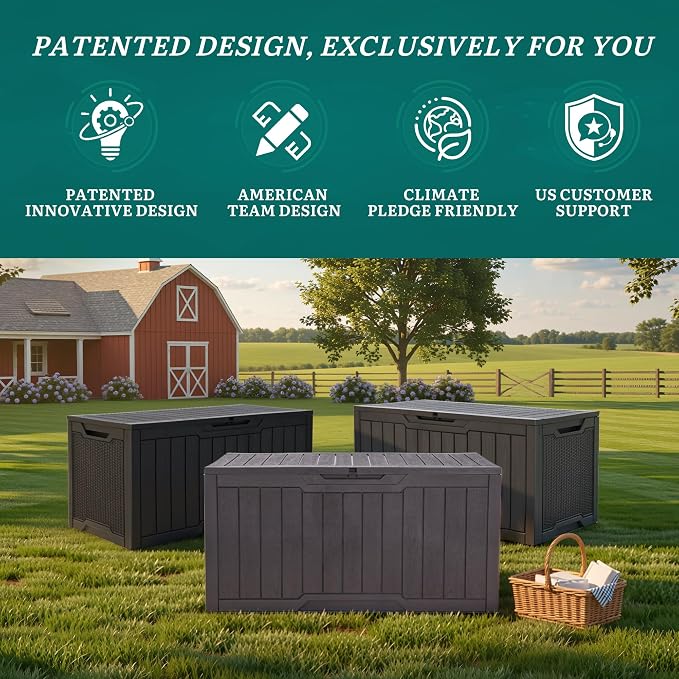 YITAHOME 100 Gallon Outdoor Storage Box, Large Water Resistant Resin Deck Box, Indoor Outdoor Lockable Storage Container for Patio, Garden, Cushions, Tools, Equipment (Dark Brown)