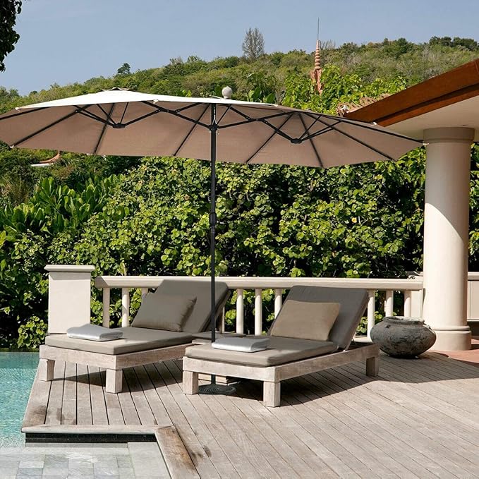 Tangkula 15 Ft Patio Umbrella Double-Sided Outdoor Market Table Umbrella with Crank (Coffee)