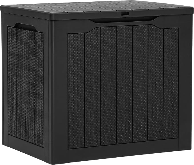 YITAHOME 30 Gallon Resin Deck Box, Weather Resistant Outdoor Rattan Storage Box, Lockable Indoor Outdoor Storage for Supplies and Essentials, Black