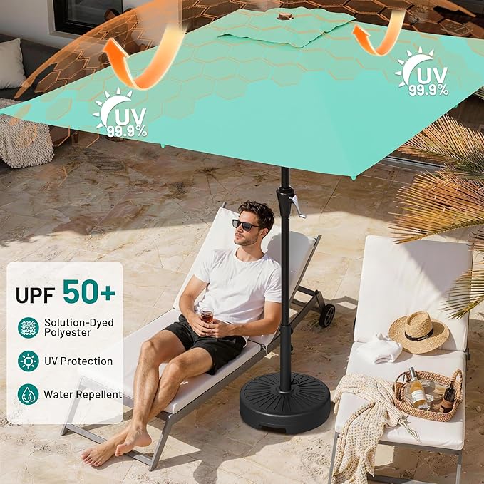 AreShark 8' x 10' Rectangle Patio Umbrellas for Outdoor, Outdoor Table Umbrella, Large Outdoor Patio Umbrellas with 8 Sturdy Ribs for Pool, Garden, Market (Aqua Sky)