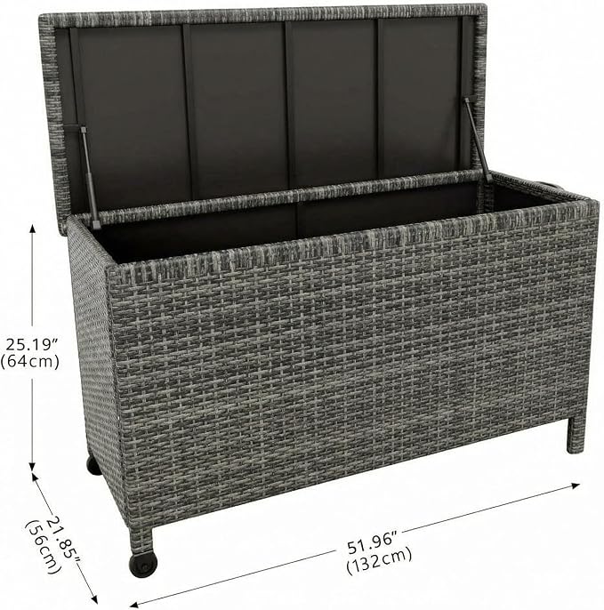 120 Gallon Waterproof Outdoor Wicker Deck Box, Large PE Rattan Storage Chest with Lockable Lid & Gas Strut, All-Weather Patio Storage Bench for Cushions Garden Tools, Brown