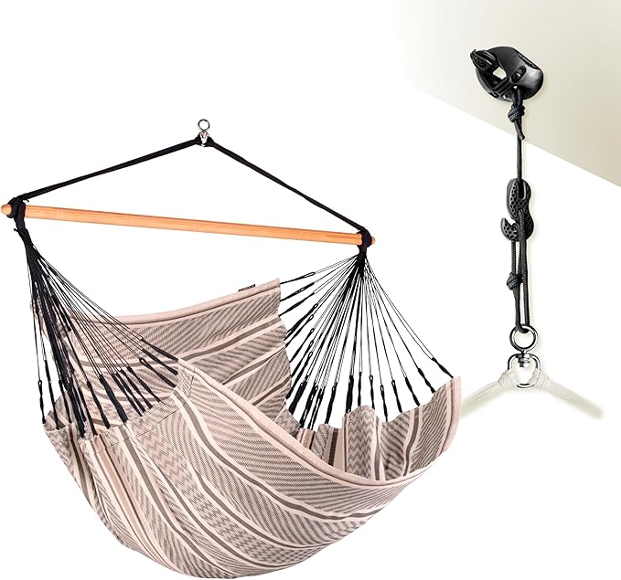 LA SIESTA® - Large Comfort Habana Cotton Hammock Chair & CasaMount - Hanging Chair w/Suspension Kit for Walls Ceilings & Square Beams - Indoor Outdoor Swing Hanging Chair Bedroom Balcony - Zebra