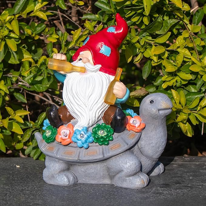 Gnome Garden Decor Statue with Solar Light Lantern, Turtle with Succulent Birthday Gifts for Women Mom Grandma, Funny Waterproof Resin Figurine Outdoor Decorations for Yard Patio Lawn Balcony Porch