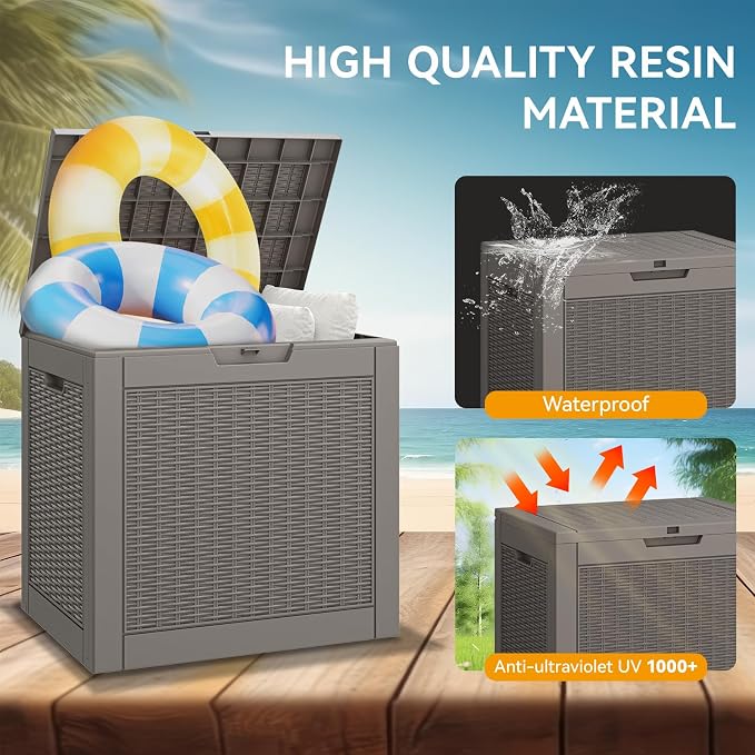 Bifanuo Outdoor Storage Box, 32 Gallon Deck Boxes Waterproof, Resin Storage Cabinet Multi Functional Storage Bench for Gardening Tools, Pool Supplies, Patio Furniture, Lockable