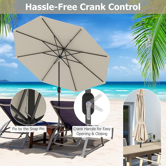 Giantex 9ft Patio Umbrella Outdoor, Market Table Umbrella w/Push Button Tilt and Crank, 180G Polyester Fabric and Sturdy Ribs, Sun Canopy Umbrellas for Patio Garden Beach Deck Pool