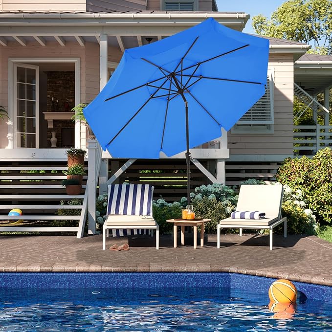 JEAREY 9' 2-Tiers Patio Umbrellas Outdoor Market Table Umbrella w/Push Button Tilt/Crank, 8 Sturdy Ribs, UV Protection Waterproof Sunproof(Royal Blue)