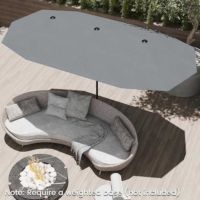 Tangkula 13 FT Large Patio Umbrella, Outdoor Double-Sided Table Market Umbrella w/Crank Handle, 12 Heavy-Duty Ribs, Sun-Protective Rectangular Twin Parasol for Garden Deck Lawn Poolside (Gray)