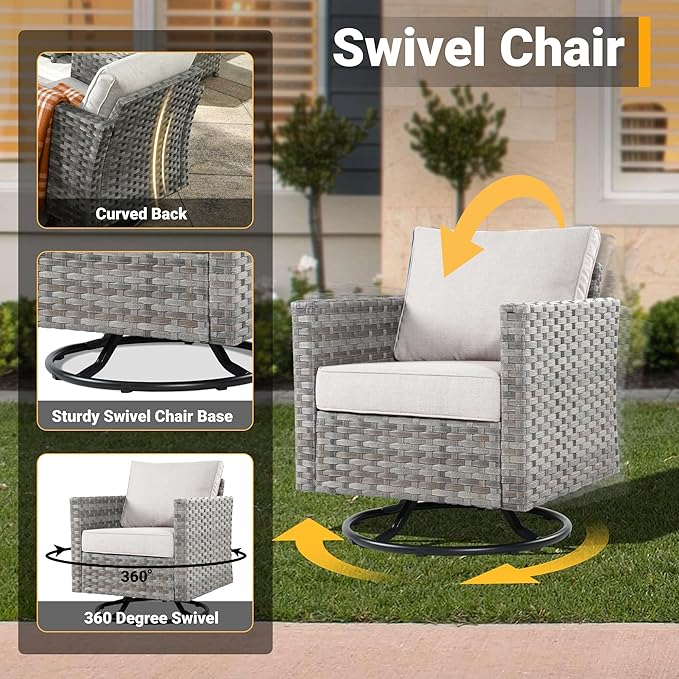16 Pieces Patio Furniture Conversation Set with 42" Fire Pit Table Rocking Chair Outdoor Sectional Gray Wicker Sofa Set
