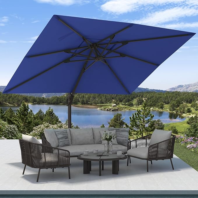 9' X 12' Cantilever Patio Umbrella Rectangular Outdoor Large Offset Umbrellas with 7 Tilts Adjustable 360°Rotation for Deck Pool Garden Backyard, Navy
