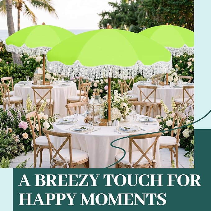 AreShark 7ft Patio Umbrella with Fringe, UPF50+ Beach Umbrella for Table, Pool & Garden, Portable Outdoor Tassels Umbrella w/Fiberglass Ribs&Push Bottom Tilt(Apple Green)