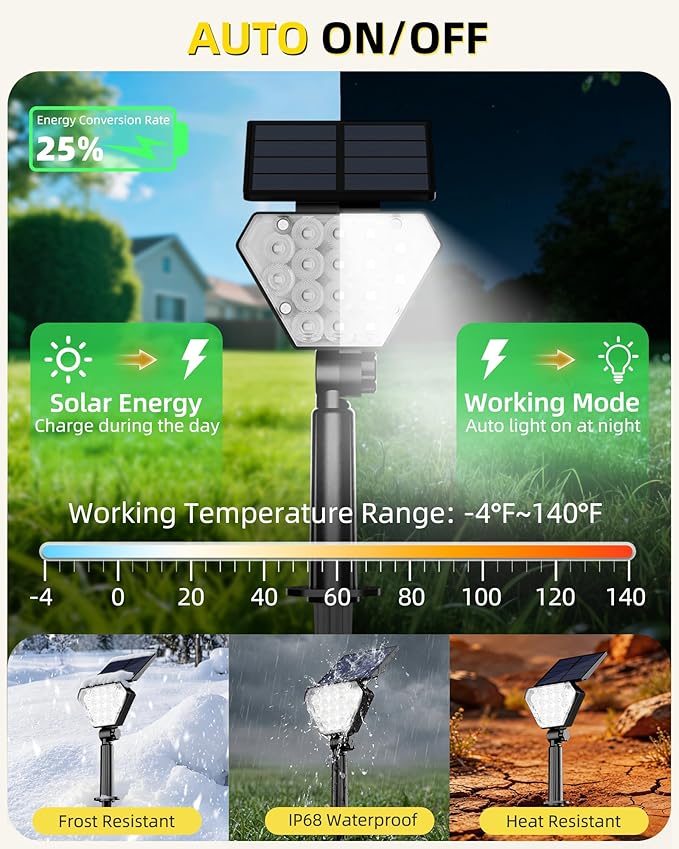 T-SUN Solar Lights Outdoor Waterproof IP65, 6 Pack LED Solar Spot Lights Color Changing IP65 Waterproof Smart Auto On/Off for Outside Landscape Garden Yard Lawn Pathway Patio Driveway