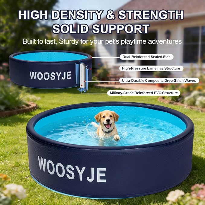 Inflatable Dog Pool Foldable Swimming Pool Portable Bath Tub for Dog, Cat Indoor and Outdoor in Hot Summer Blue,63"x 14"