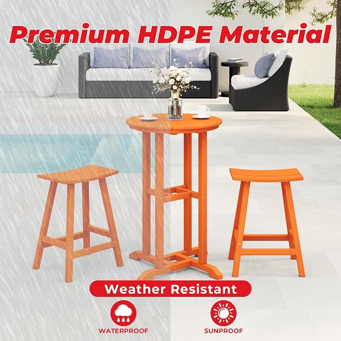 Costaelm Outdoor Bar Table, 37" Counter Height Round Patio Cocktail Bar Table, Patio Bar Table 3-Pieces Set Bistro Dining Table Pub Table for Deck, Backyard, Garden, Orange