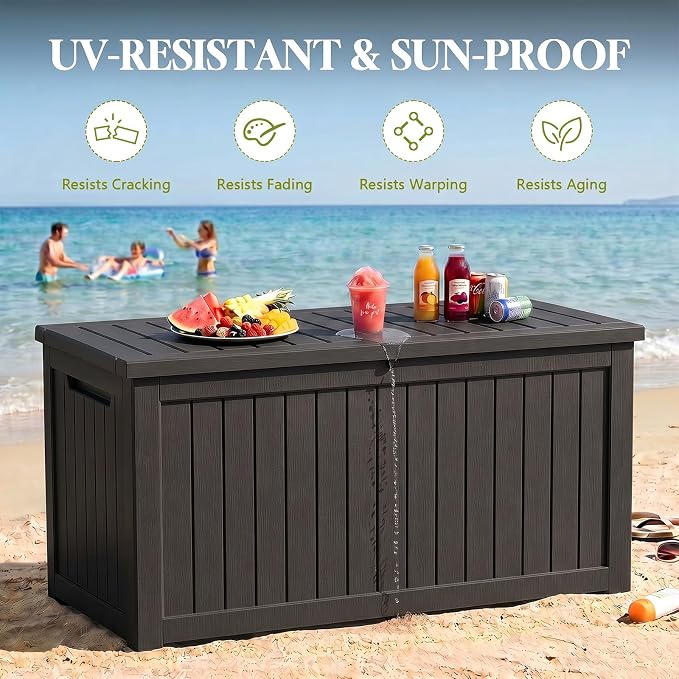 325 Gallon Outdoor Storage Box | Lockable Resin Deck Box, 880 lbs Seating & Safety Hydraulic Rod, UV-Resistant Patio Storage for Cushions, Tools & Packages