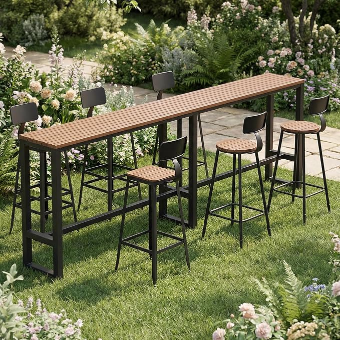 Extra Long Outdoor Bar Height Table, Patio Bar Tables High Counter Table, Weather Resistant Pub Tables for Poolside Garden Balcony Restaurant Cafe, Indoor or Outdoor Use(94.5"x15.7"x40.5")