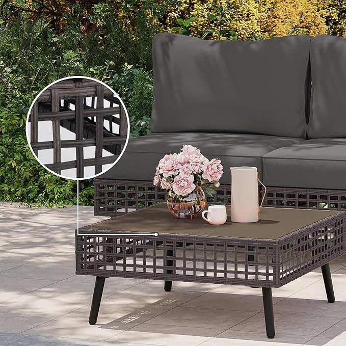 LAUSAINT HOME 3 Pieces Outdoor Sectional Sofa Set, All-Weather PE Wicker Rattan Patio Conversation Set with Thick Cushions & Coffee Table, Patio Furniture Set for Garden, Backyard, Porch (Grey)