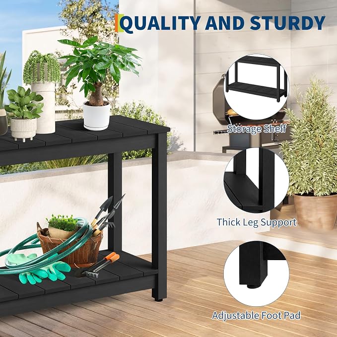 Outdoor Console Table for Patio - 48 Inch 2-Shelf Wood Patio Table with Weatherproof Finish, All-Weather Buffet & Storage Table for Porch, Entryway, Garden