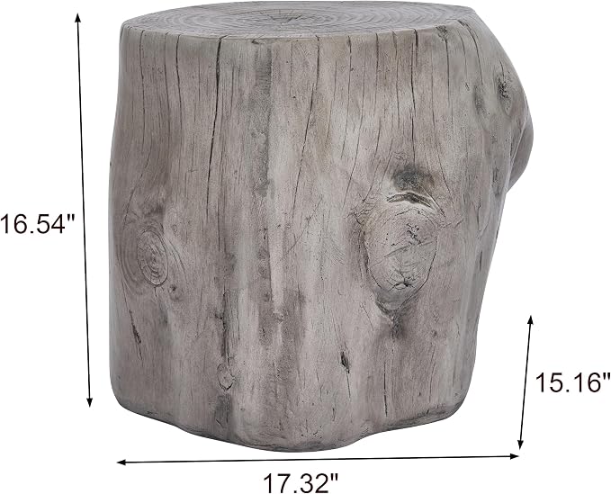 Christopher Knight Home Lomlyn Outdoor Tree Stump Side Table, Lightweight Concrete End Table, Accent Table with Natural Wood Form, Decorative Small Coffee Desk for Living Room Patio, Antique Grey