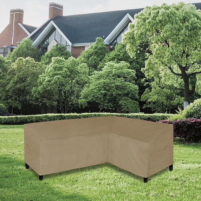 Easy-Going Patio L-Shaped Sectional Sofa Cover, 85"X58" Waterproof Heavy Duty Outdoor Garden Furniture Cover with Air Vent (Right Facing, Camel)