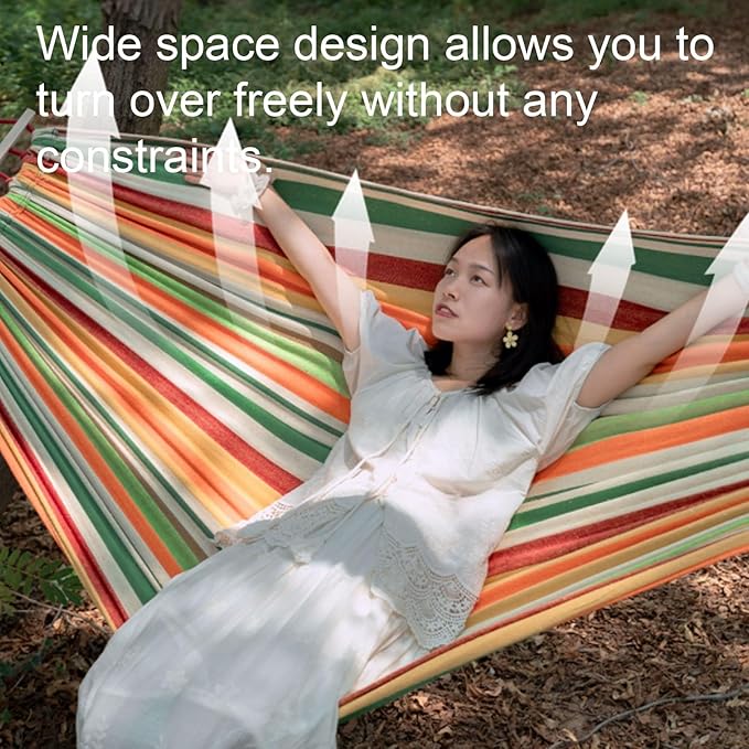Portable Canvas Hammock with Wooden Sticks for Outdoor Camping and Playing Portable Tree Hanging Good Hammock Comfortable(L)