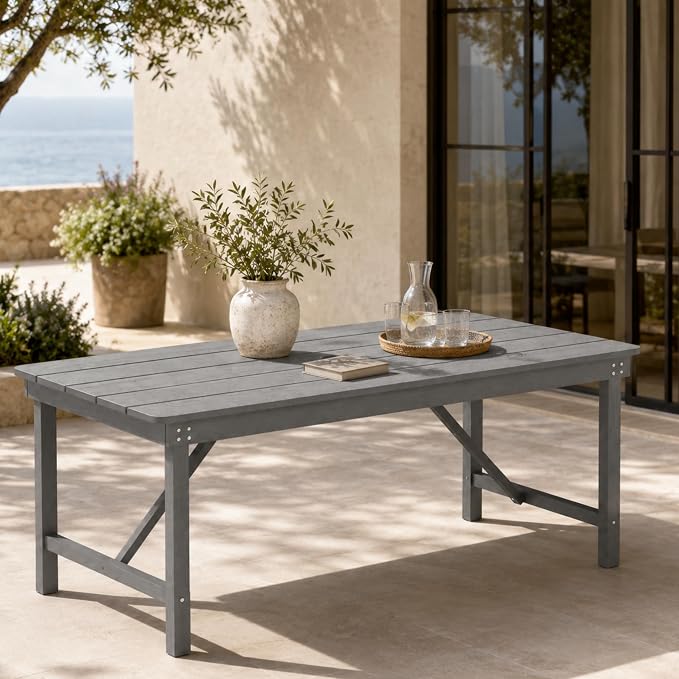 7-Piece Two-Tone Gray Patio Dining Table Sets, All-Weather HDPE Outdoor Furniture Set with Umbrella Hole, Light Gray Rectangular Table and 6 Dark Gray Chairs for Backyard Deck Garden