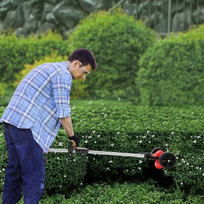 21V Electric Weed Trimmer with 2 Batteries, Cordless String Grass Cutter for Lawn Maintenance, Red, Adjustable Height, Lightweight for Homeowners