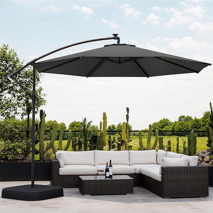 10FT Patio Umbrella with Base Included, Outdoor Offset Cantilever Umbrella, Infinite Tilt, UV Protection for Backyard, Lawn, Garden & Pool