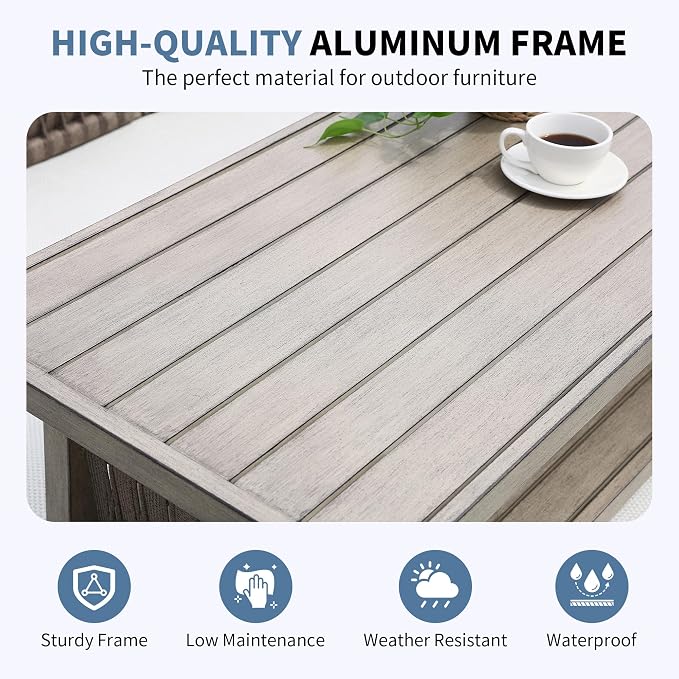 4 Pieces Patio Furniture Set, Outdoor Patio Couch Sofa with Coffee Table, Rope Weave & Aluminum Frame, All-Weather Garden Outdoor Contemporary Sofa with Cushion for Porch Yard Deck, Gray Oak