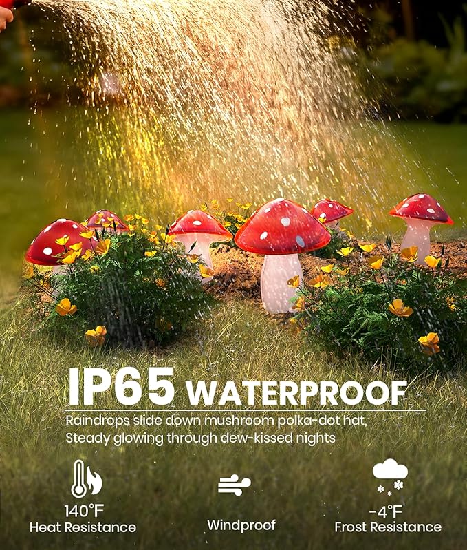Solar Mushroom Lights Outdoor 9 Pack, Garden Outdoor Decor, 8 Lighting Modes, IP65 Waterproof, Crystal-Clear Fairy Decoration for Pathway/Yard/Flower Bed/Patio/Landscape/Backyard/Dwarf, String 30 FT