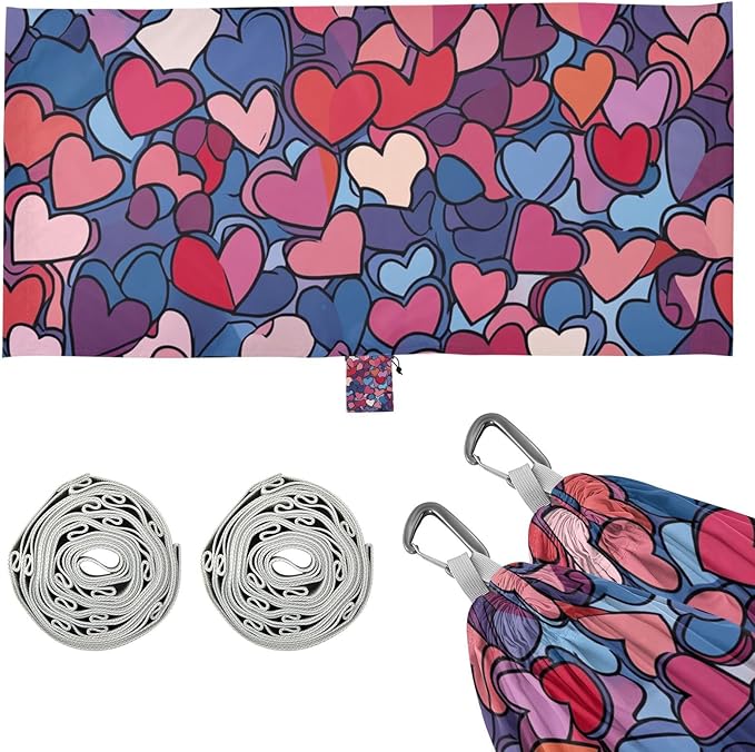 Valentines Day Love Hearts 330lb Capacity Hammocks with Tree Straps Cloth Hammock for Indoor Outdoor Patio accesorios para Camping