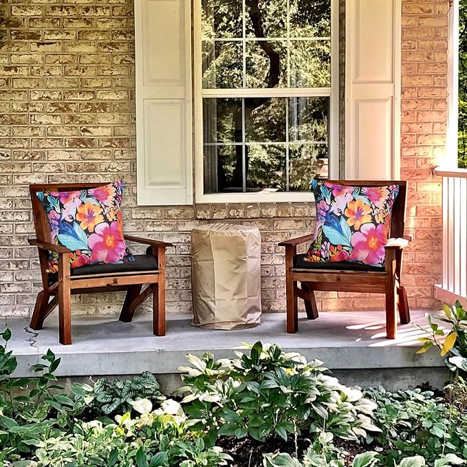 TAJWE Outdoor Pillow Covers 18x18 Inch Set of 2 Black Floral Waterproof Throw Pillowcases Modern Farmhouse Decorative Square Cushion Cases for Patio Furniture Garden Bench Porch Decor