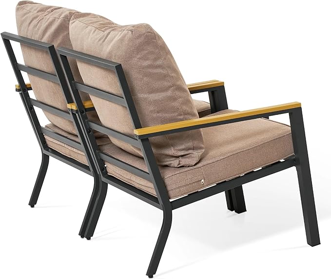 ivinta 4 Pieces Patio Furniture Sets with Coffee Table, Modern Wrought Iron Outdoor Conversation Sets with Removable Seating Cushion for Backyard Garden Porch, PF05 (Beige)