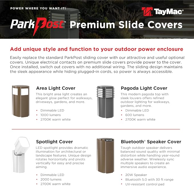 TayMac White Pagoda Light Slide Cover PPPLW for ParkPost Outdoor Power Enclosure (Required), 600-Lumen 2700K Polycarbonate Post Cap Light for Garden Decor, Seamless Pagoda Lighting Accessory