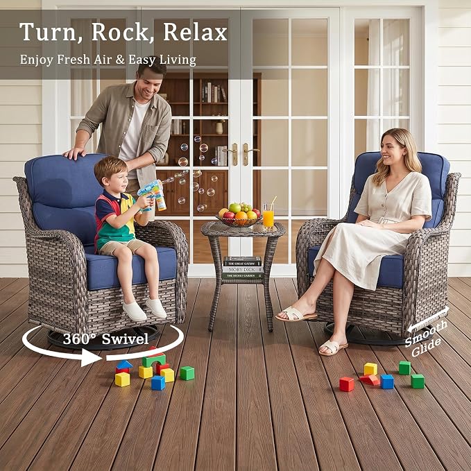 Luxury 6" Thick Cushion 11 Pieces Wicker Patio Furniture Set with 41”Fire Table, Outdoor Conversation Set with Swivel Rocker Chairs Set of 4 and Patio Couch for Deck Porch Yard and Poolside