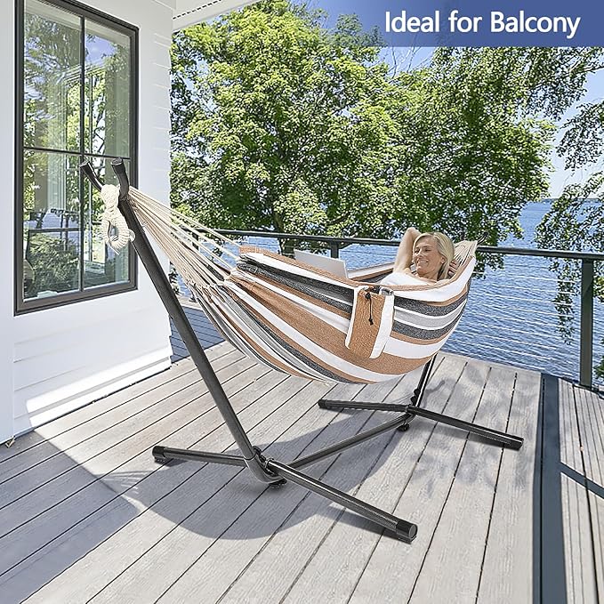 ONCLOUD 550 LB Capacity Double Hammock with Stand – Portable Bag Included (Desert Stripe)