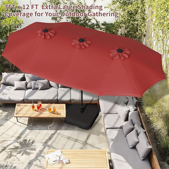 Shintenchi 13FT Large Patio Umbrella with Base Included, Outdoor Double-Sided Rectangular Shade with Crank Handle for Poolside Lawn, Deck & Garden, Red