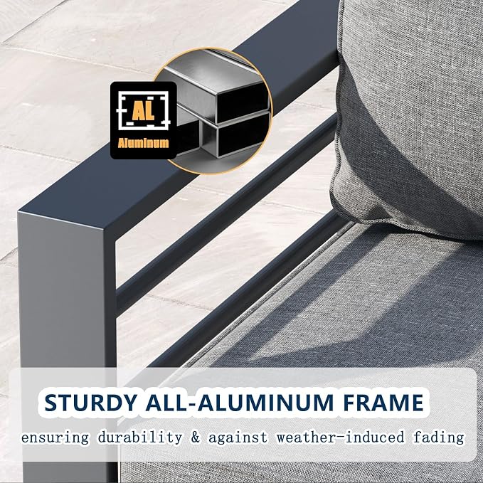 4 Pieces Aluminum Outdoor Patio Furniture Set with Coffee Table, Modern Metal Conversation Sofa Set with Deep Seating