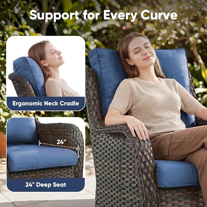 Belord Outdoor Wicker Furniture 5 Pieces Patio Furniture Set Patio Wicker Chairs with Ottomans Conversation Set for Porch Garden Deck Balcony Poolside