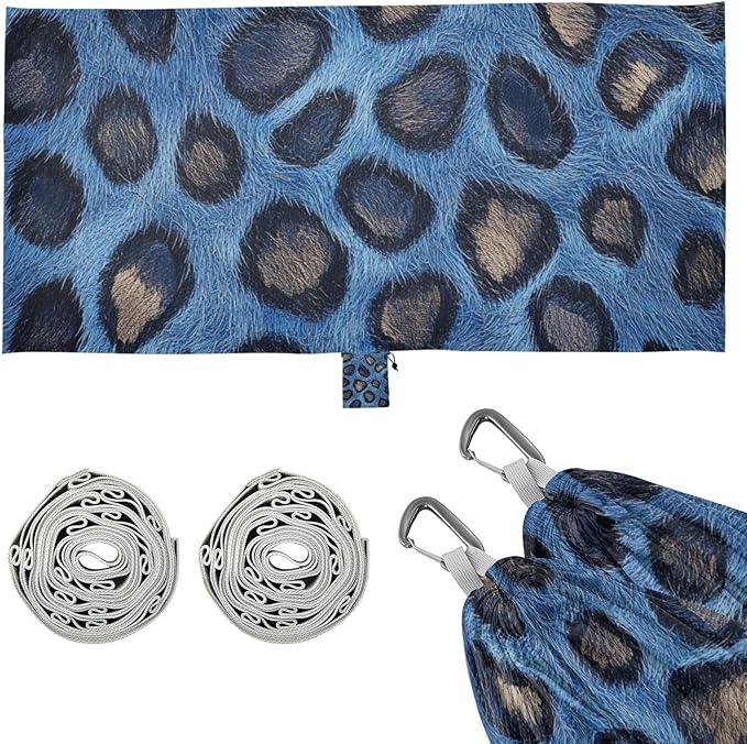 Blue Leopard Skin Texture 330lb Capacity Outdoor Hammock with Portabl Carry Bag Fabric Hammock for Outside Beach Patio Garden macas mexicanas de Patio para Adulto