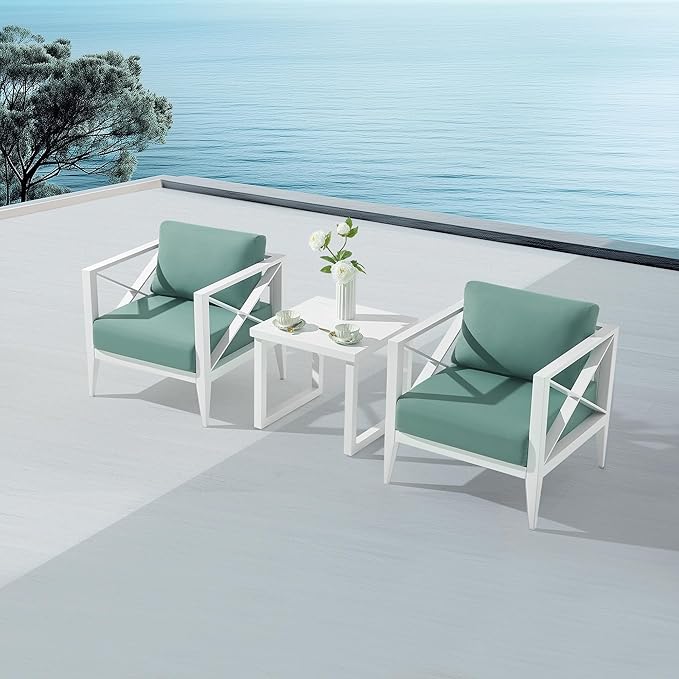 MBY Outdoor Aluminum Patio Furniture Set, 2-Seats Patio Conversation Sofa Set with 1 Coffee Table, All Weather for Pool, Balcony, Garden-White