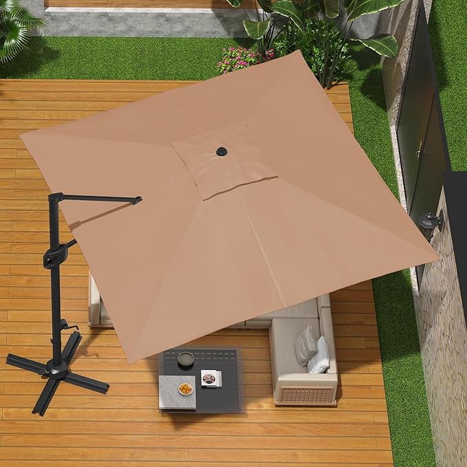 Garvee Cantilever Patio Umbrella 10x10 ft Large Rectangle Umbrella Outdoor Market Umbrellas 360 Rotation Offset Hanging Outdoor Shade for Patio