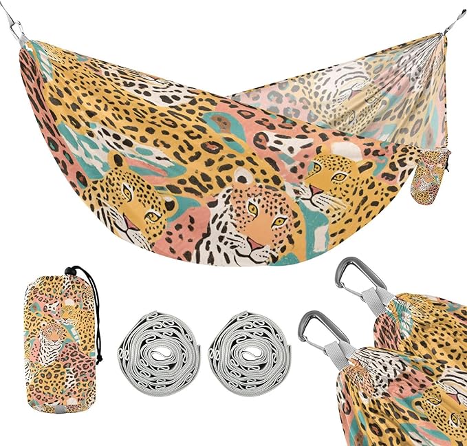 Animal Cartoon Leopard Brown 330lb Capacity Hammocks with Hanging Ropree Hammock for Outside Patio Backyard Poolside hamaca para adultos