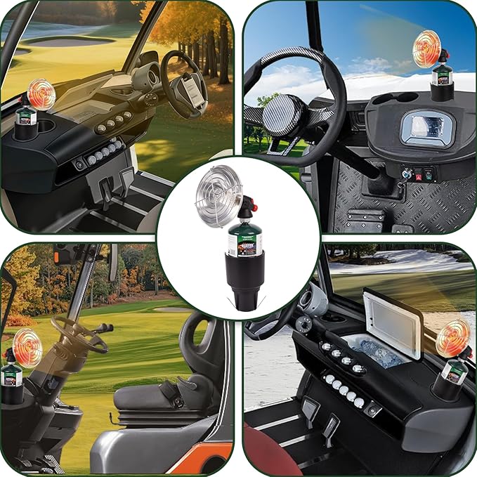 KOMAN Golf Cart Heater,Outdoor Propane Heater with Golf Cart Cup Holder,Self Ignition Safe Cordless Golf Cart Accessories for Most Golf Cart EZGO, Yamaha, Club Car(Fuel not inculded)