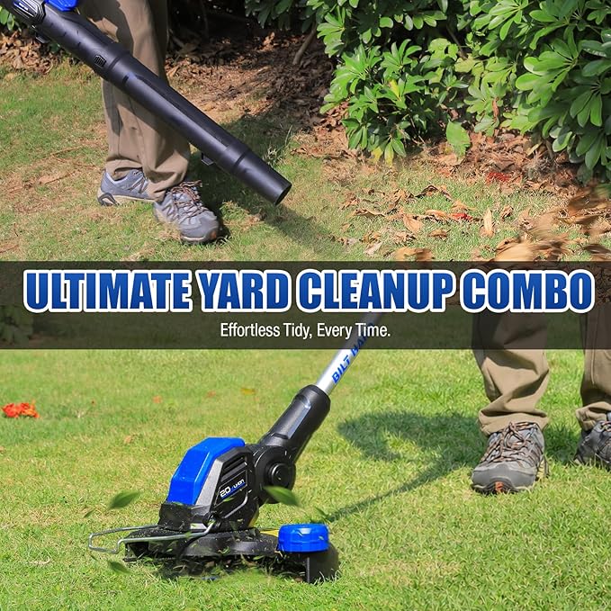 BILT HARD 20V Cordless Weed Wacker & Blower Combo with 2 x 4.0Ah Batteries and Dual Charger, 12'' Electric String Trimmer Edger and Leaf Blower Combo Set